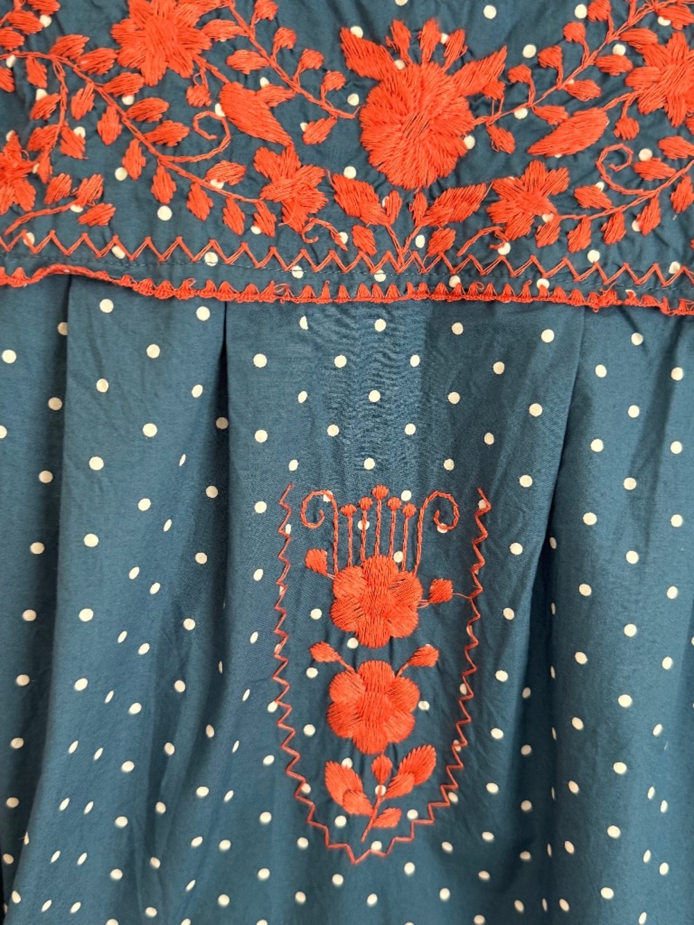 DARLING SISTER MARY, INDIGO POLKA DOT DRESS WITH EMBROIDERY - Picture 16 of 16